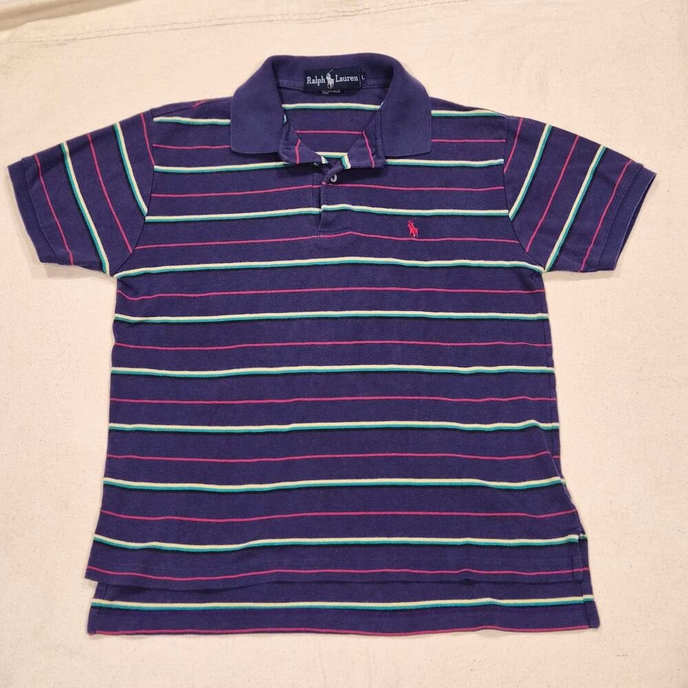 Vintage Ralph Lauren Polo Shirt L Striped Purple 90s Gorpcore Indie Grunge